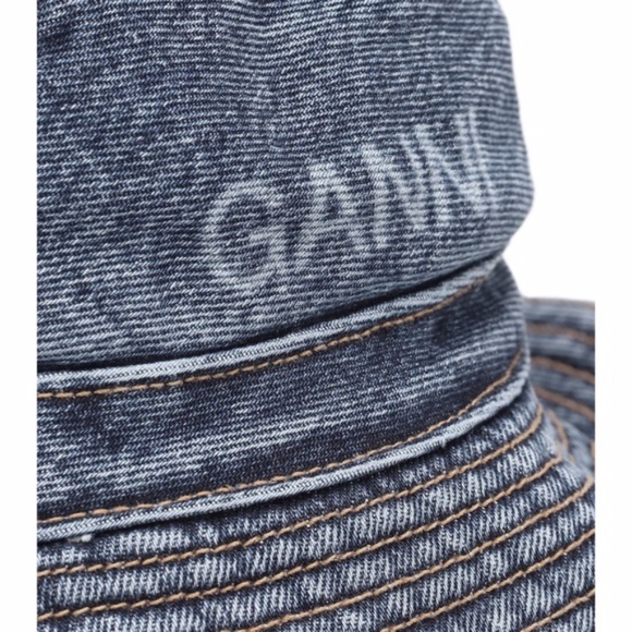 NEW Ganni Logo Organic Cotton Denim Bucket Hat XS/S main image 11